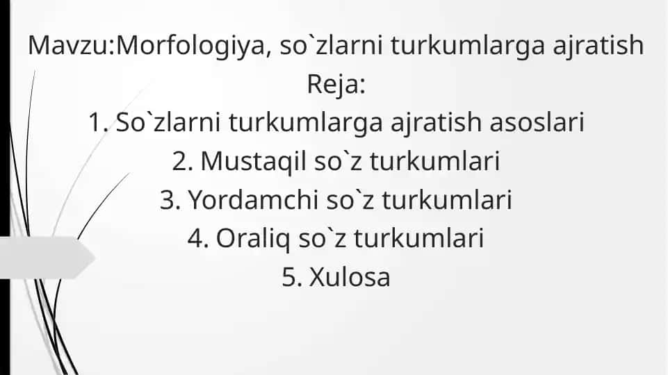 Morfologiya, so`zlarni turkumlarga ajratish
