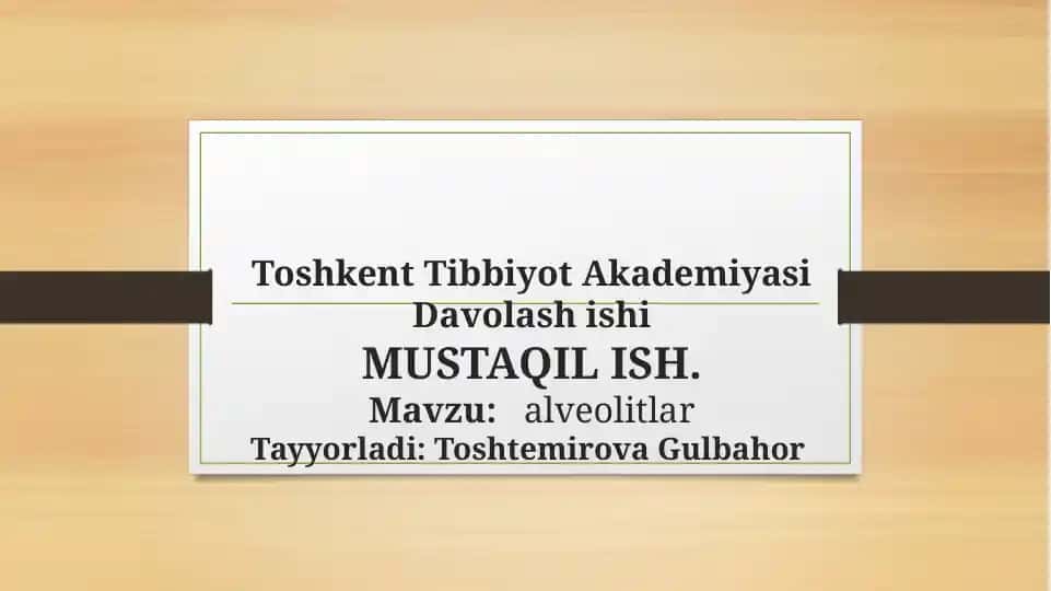 Toshkent Tibbiyot Akademiyasi Davolash ishi