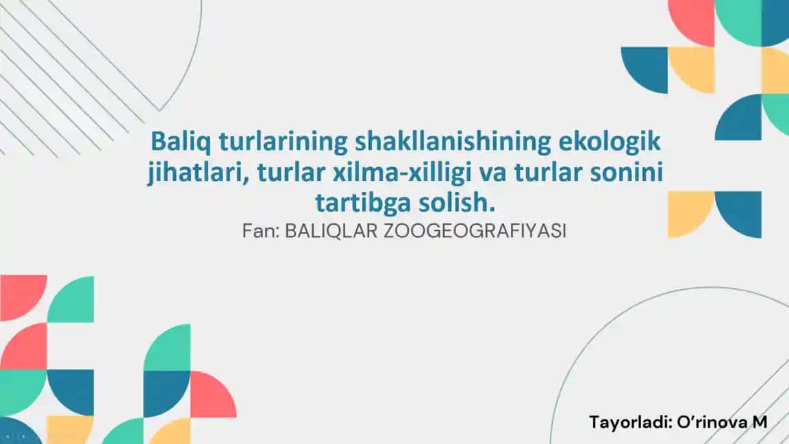 Baliq Turlarining Ekologiyasi