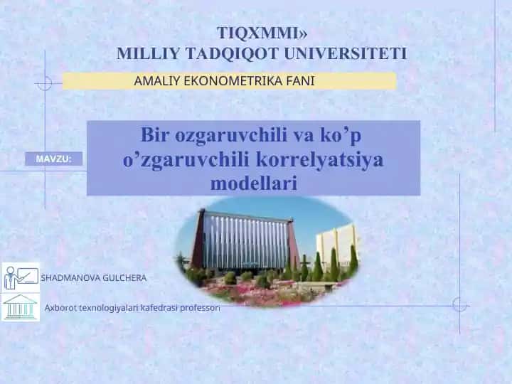 Bir o‘zgaruvchili va ko‘p o‘zgaruvchili korrelyatsiya modellari
