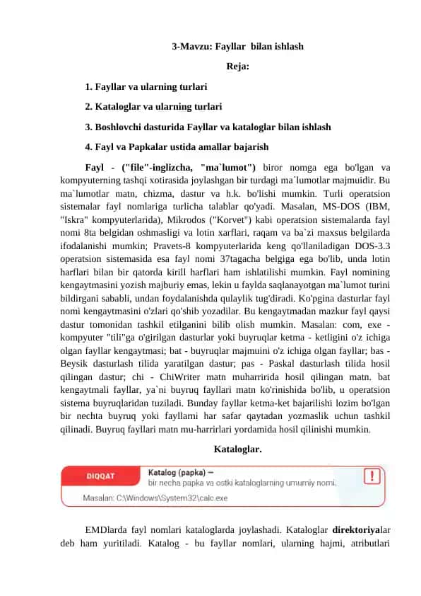 Fayllar bilan ishlash