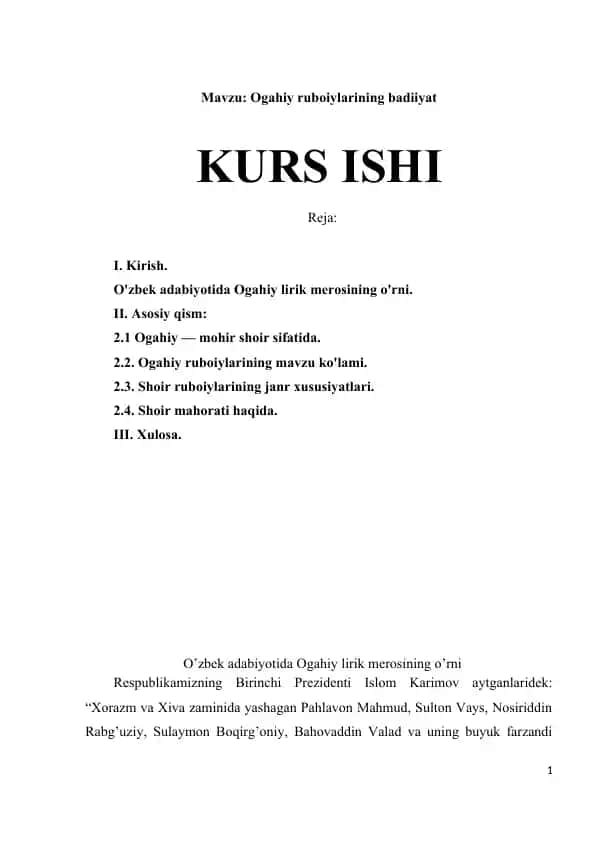 Ogahiy lirik merosining badiiyat