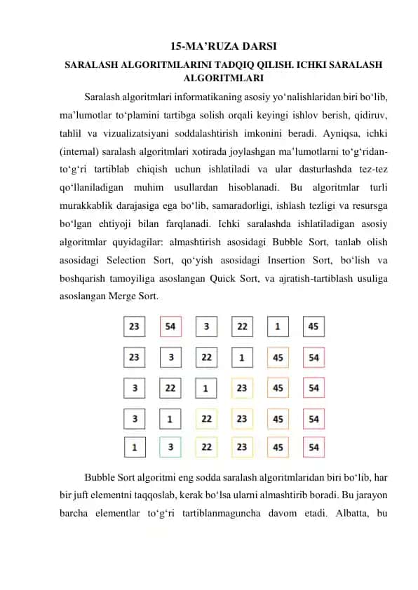 Saralash algoritmalarini tadqiq qilish
