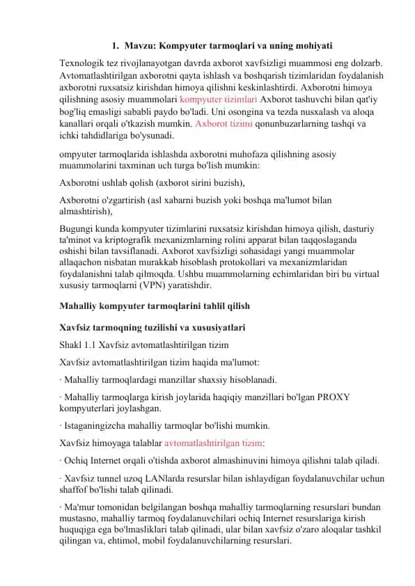 Kompyuter tarmoqlari va uning mohiyati