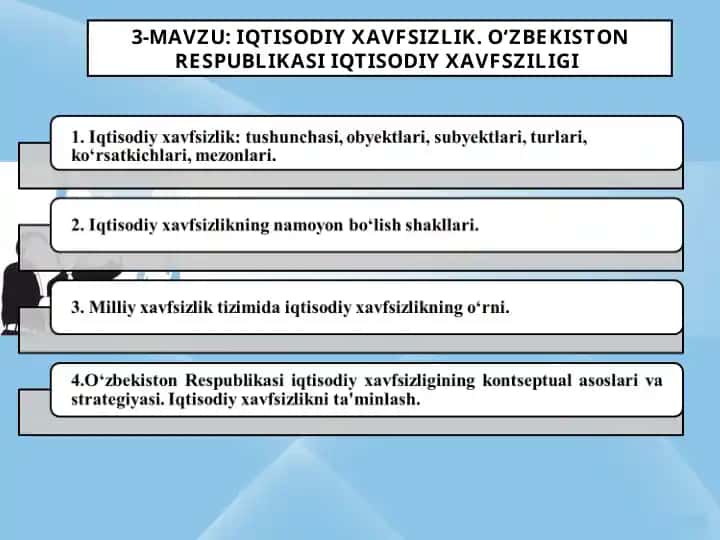 IQTISODIY XAVFSIZLIK. O‘ZBEKISTON RESPUBLIKASI IQTISODIY XAVFSIZLIGI