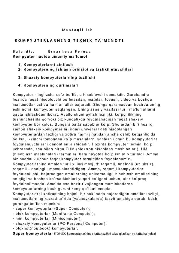 Kompyuterlarning Texnik Ta'minoti