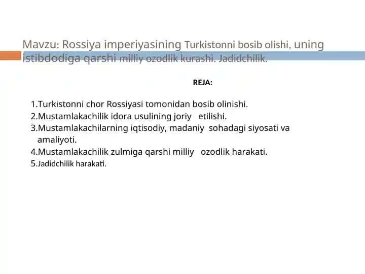 "Rossiya imperiyasiningTurkistonni bosib olishi"