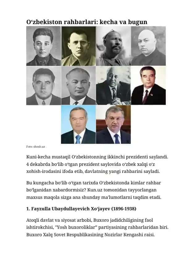 O‘zbekiston rahbarlari: kecha va bugun