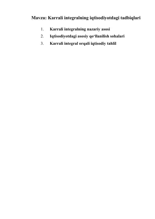 Karrali integralning iqtisodiyotdagi tadbiqlari