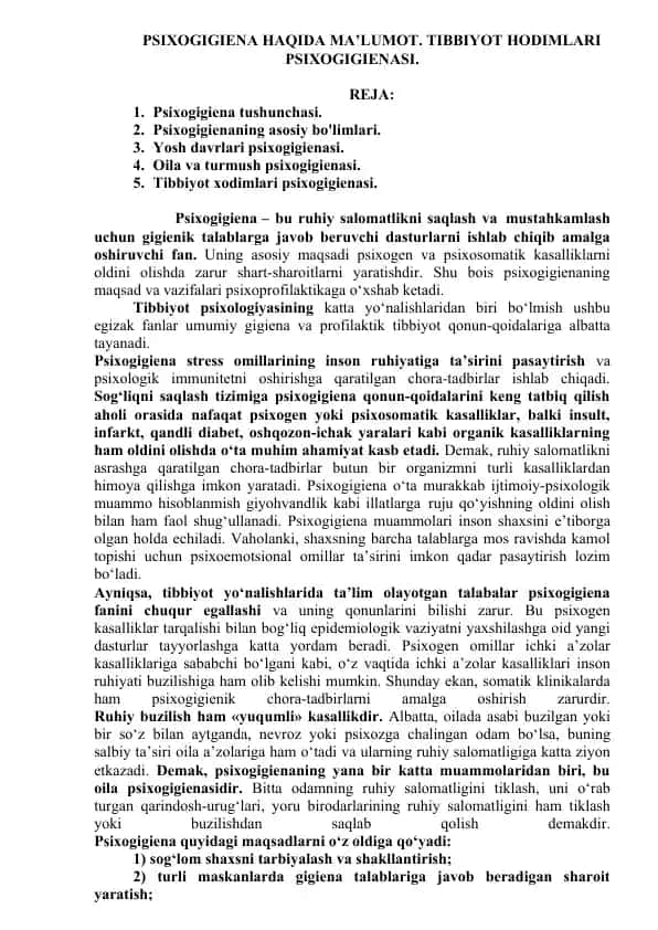 Psixogigiena Haqida Ma'lumot