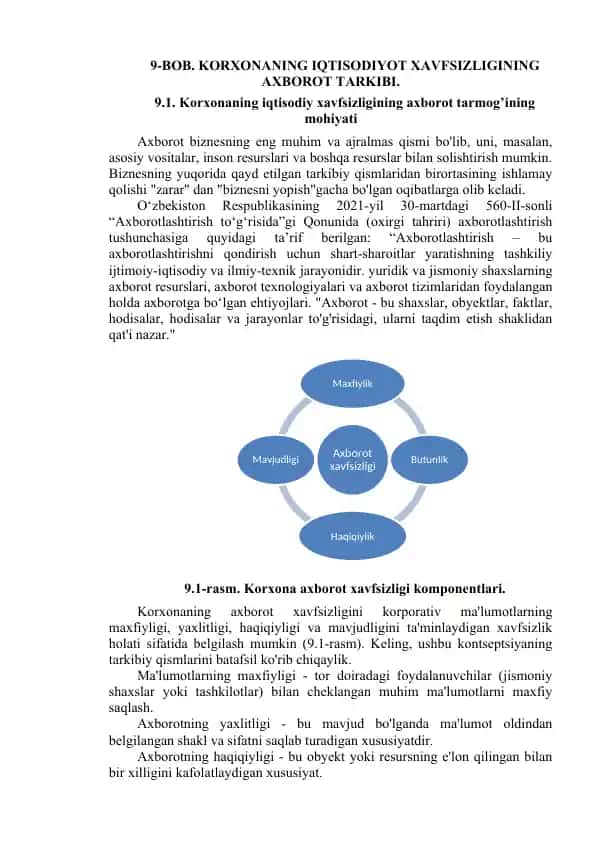 Korxonaning iqtisodiyot xavfsizligining axborot tarmog’ining mohiyati