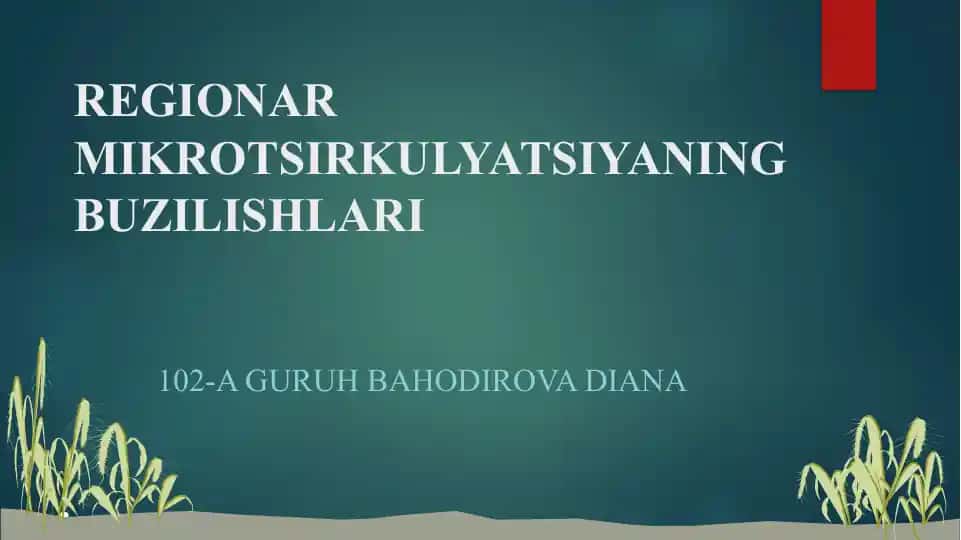 REGIONAR MIKROTSIRKULYATSIYANING BUZILISHLARI