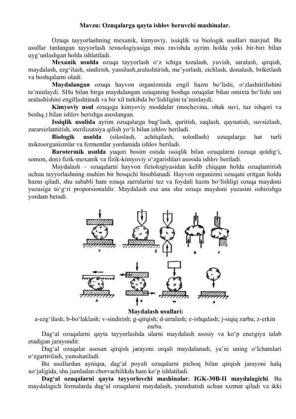 Ozuqa tayyorlash texnologiyasi
