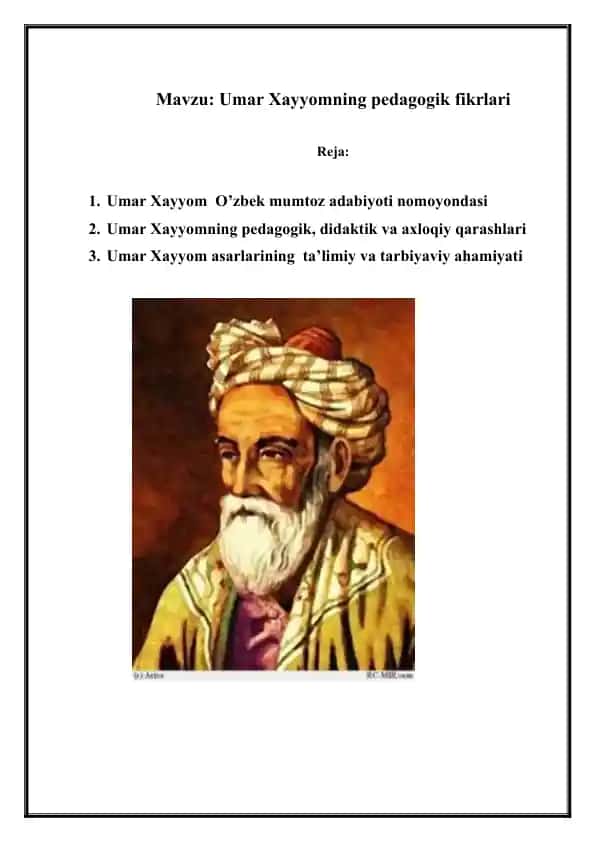 Umar Xayyomning pedagogik fikrlari
