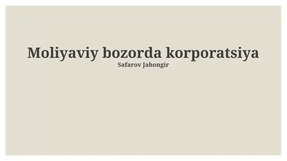 Moliyaviy bozorda korporatsiya