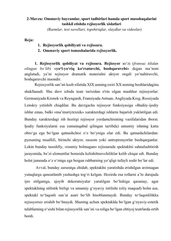 Rejissyorlik qobiliyati va rejissura