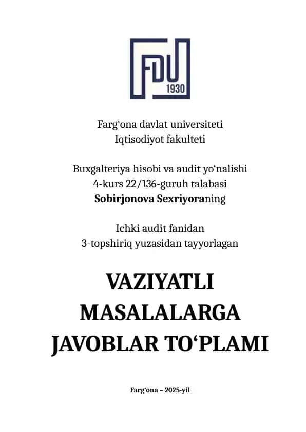 VAZIYATLI MASALALARGA JAVOBLAR TO‘PLAMI