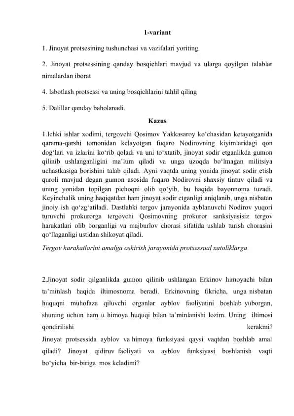 Jinoyat protsessiga oid amaliy ishlar to‘plami