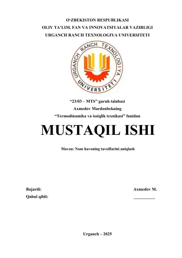 Nam havоning tavsiflarini aniqlash