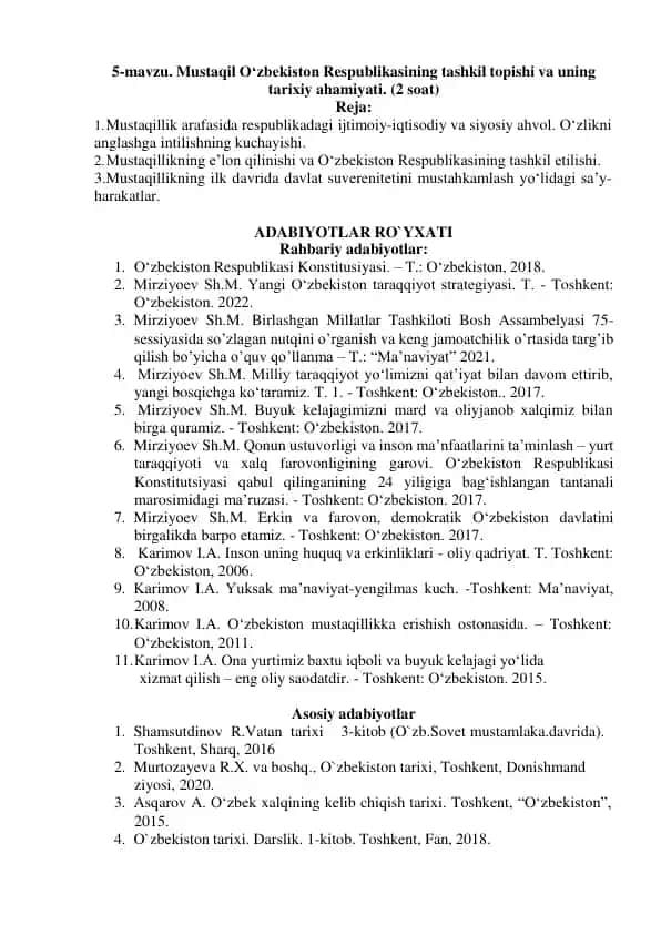 Mustaqil O‘zbekiston Respublikasining tashkil topishi va uning tarixiy ahamiyati