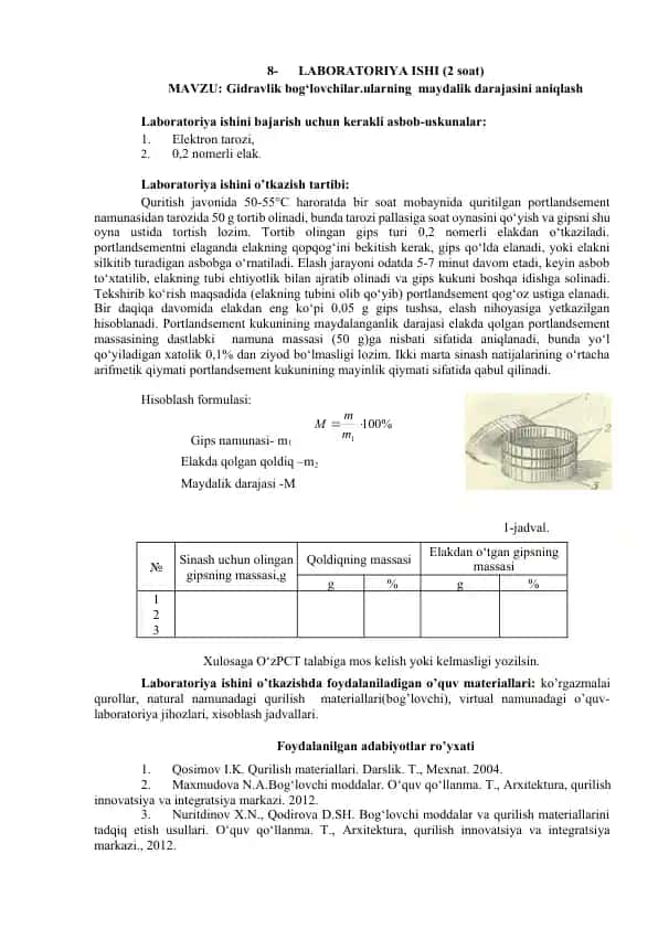 Laboratoriya ishi (2 soat)