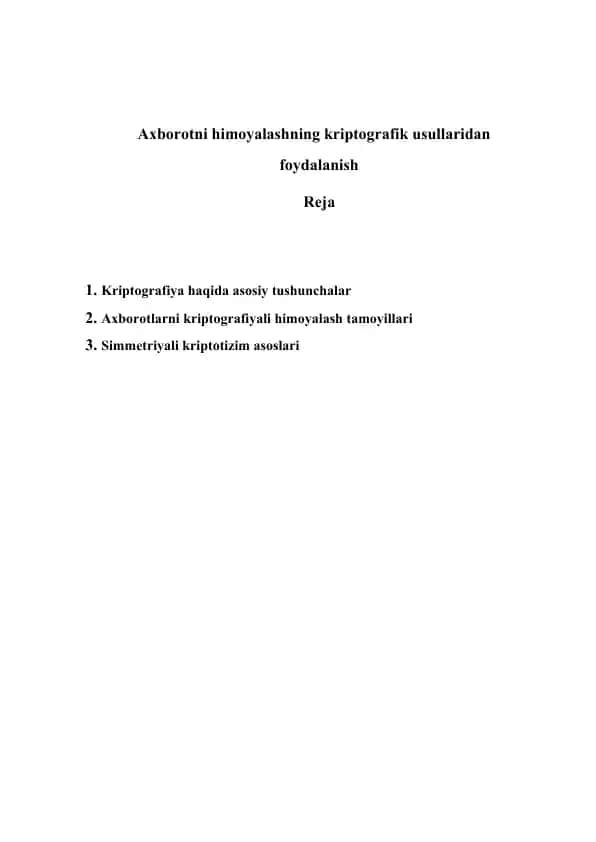 Kriptografiya asosiy tushunchalari
