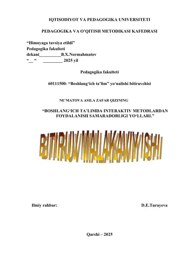 Boshlang‘ich ta’limda Interaktiv Metodlardan Foydalanish Samaradorligi Yo‘llari