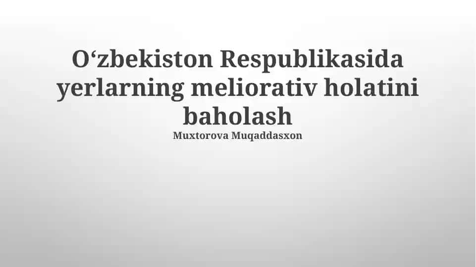 Yerlarning Meliorativ Holatini Baholash