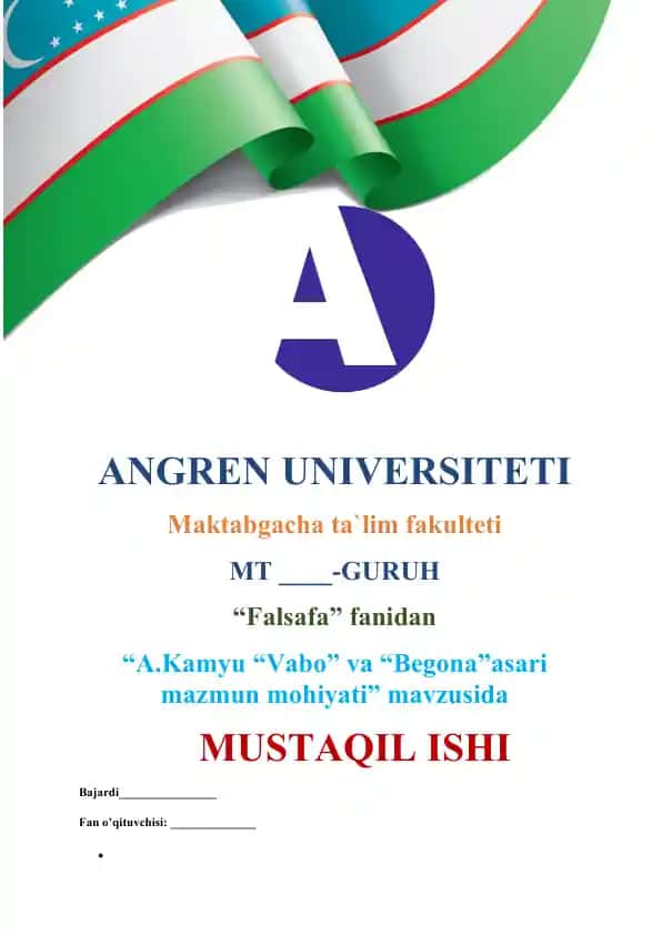 A.Kamyu “Vabo” va “Begona” asari mazmun mohiyati