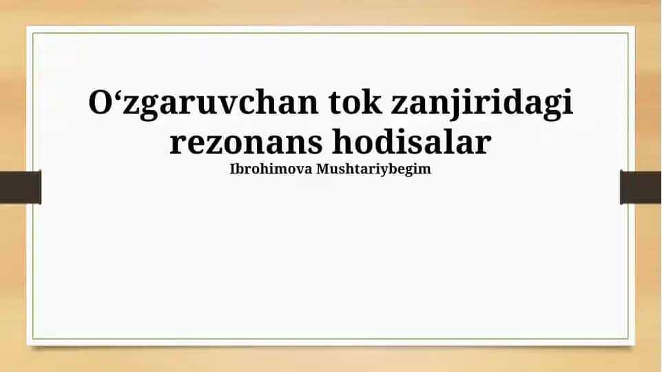 Rezonans zanjiridagi rezonans hodisalar