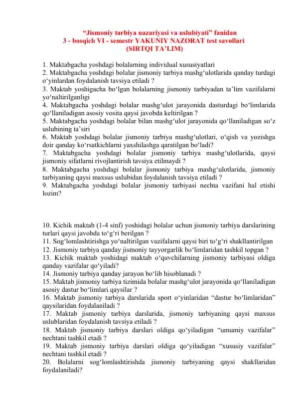 Jismoniy tarbiya nazariyasi va uslubiyati
