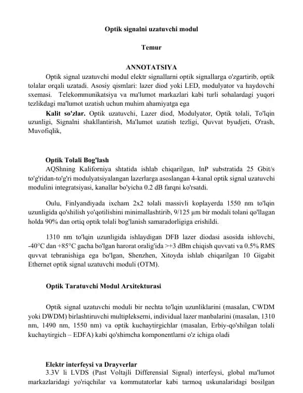 Optik signalni uzatuvchi modul