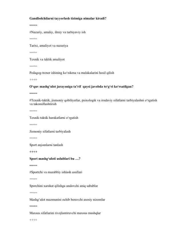 Gandbolchilarni tayyorlash tizimiga nimalar kiradi?