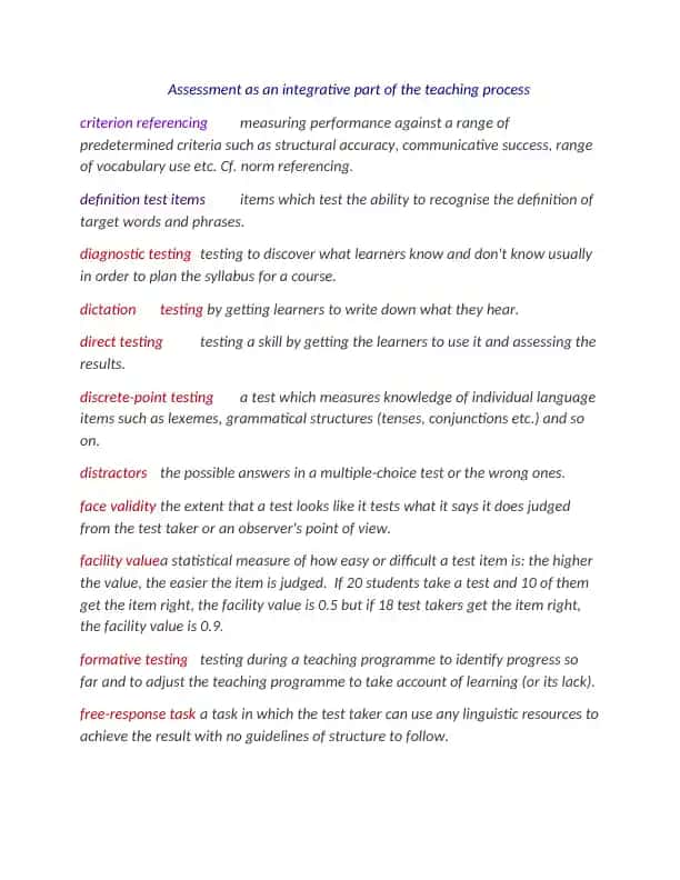 Assessment as an integrative part of the teaching process
