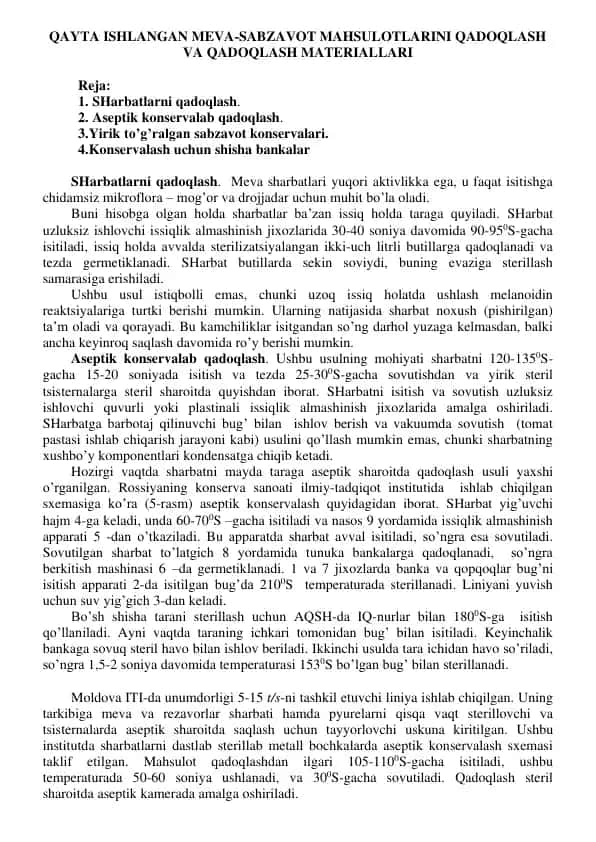 Qayta ishlangan meva-sabzavot mahsulotlarini qadoqlash va qadoqlash materiallari