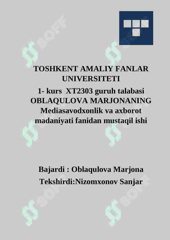 AXBORIY SAVODXONLIG VA MEDIASAVODXONLIK