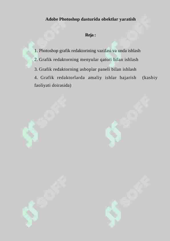 Adobe Photoshop dasturida obektlar yaratish