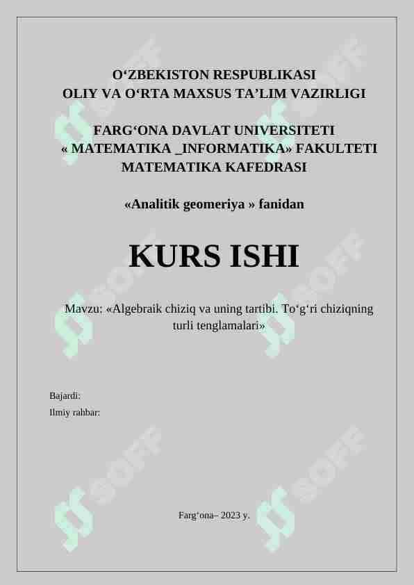 Algebraik tog'ri chiziqlar Tekislikda to’g’ri chiziqning turli tenglamalari