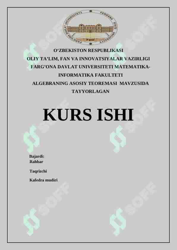 Algebraning asosiy teoremasi.