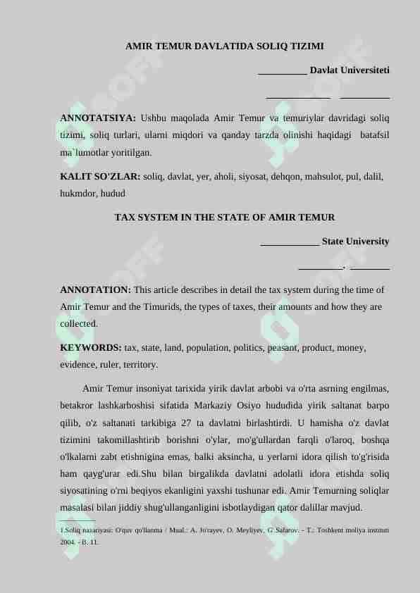 Amir Temur davlatida soliq tizimi Tezis