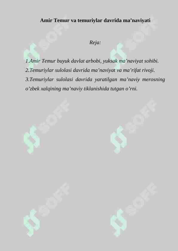 Amir Temur va temuriylar davrida ma’naviyati
