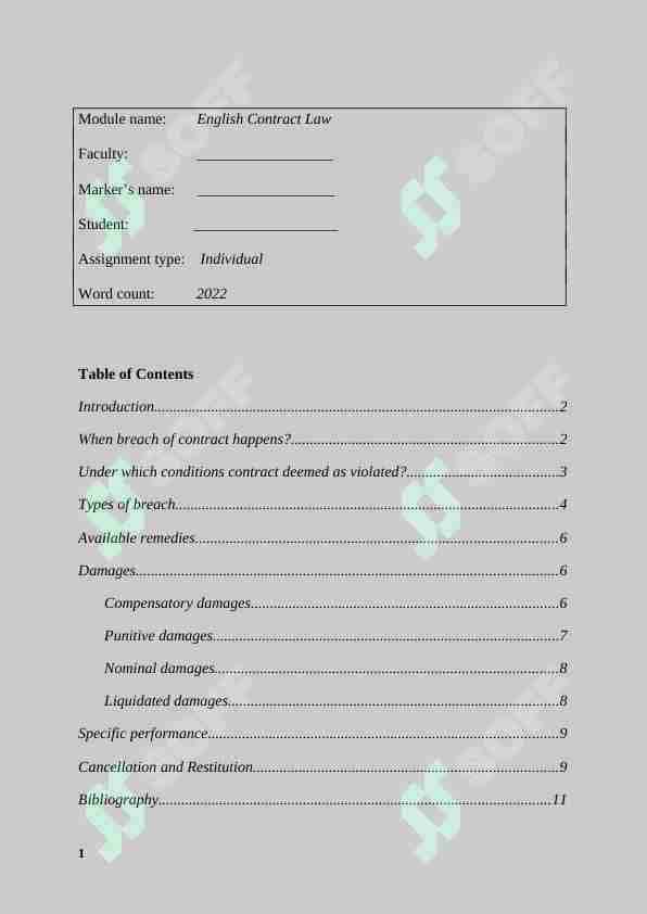 Analysis of breach of contract under English contract law