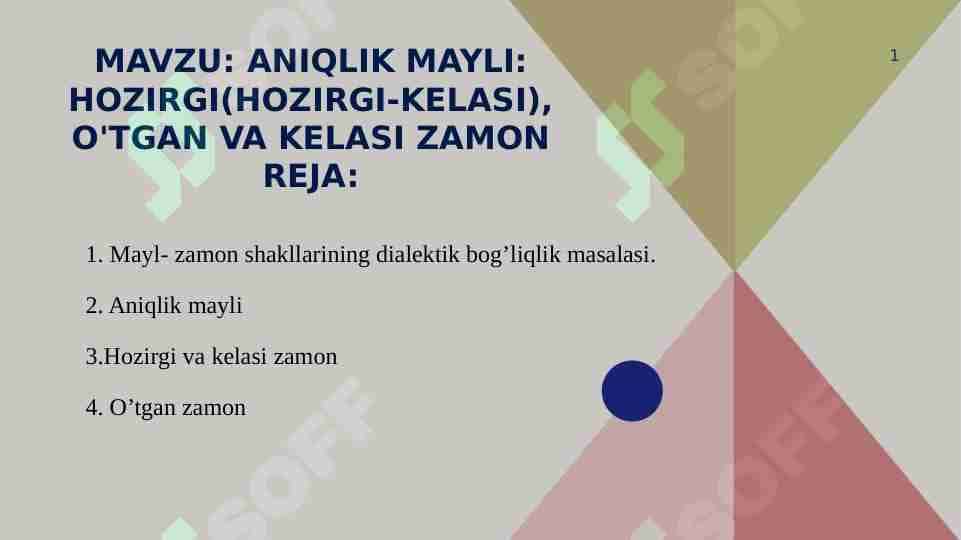 Aniqlik mayli: hozirgi(hozirgi-kelasi), o'tgan va kelasi zamon