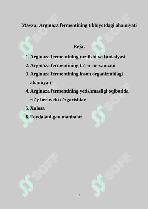 Arginaza fermentining tibbiyotdagi ahamiyati