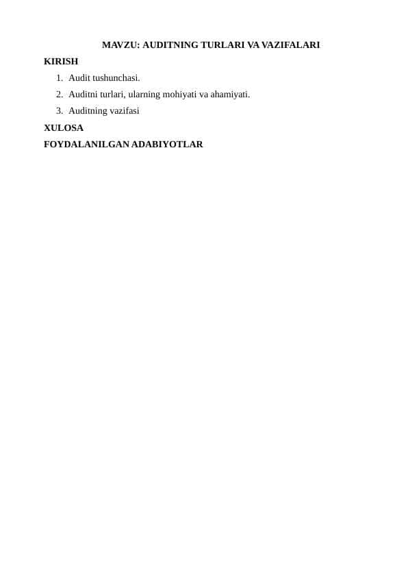 Auditning turlari va vazifalari