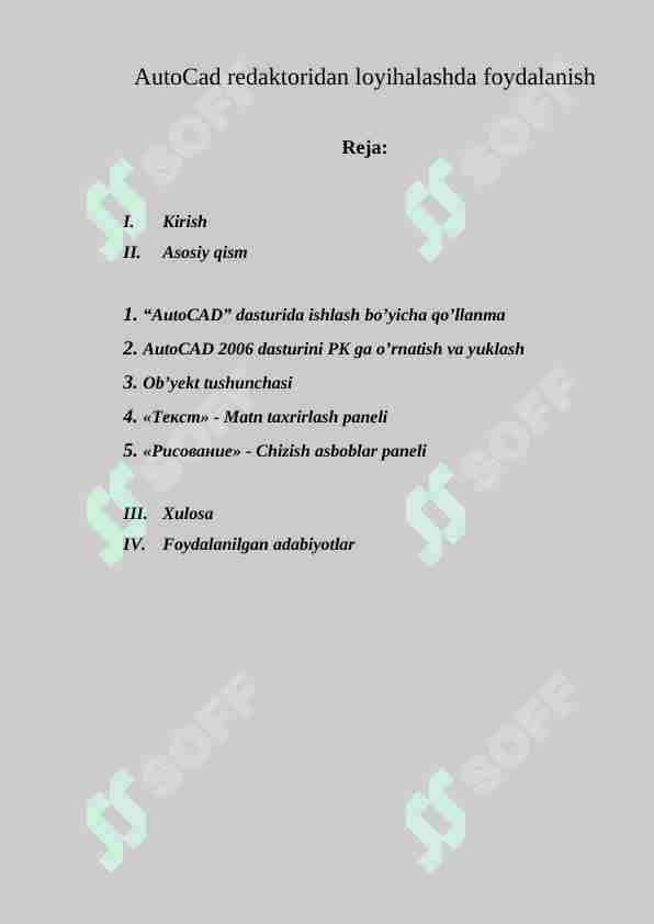 AutoCad redaktoridan loyihalashda foydalanish