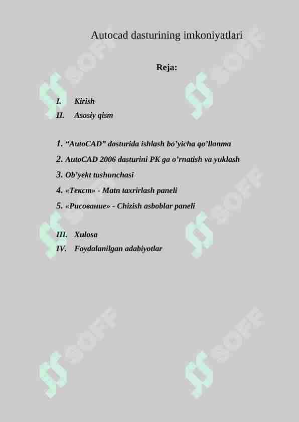Autocad dasturining imkoniyatlari