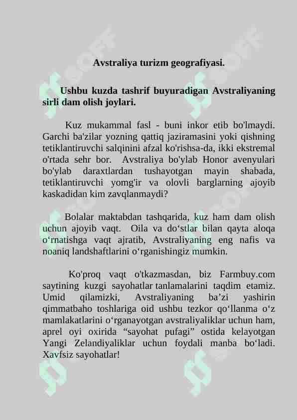 Avstraliya turizm geografiyasi.