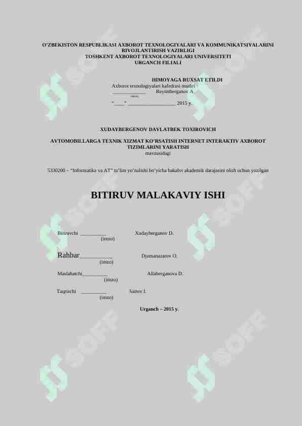 Avtomobillarga texnik hizmat ko’rsatish tizimida mavjud axborot tizimining tahlili