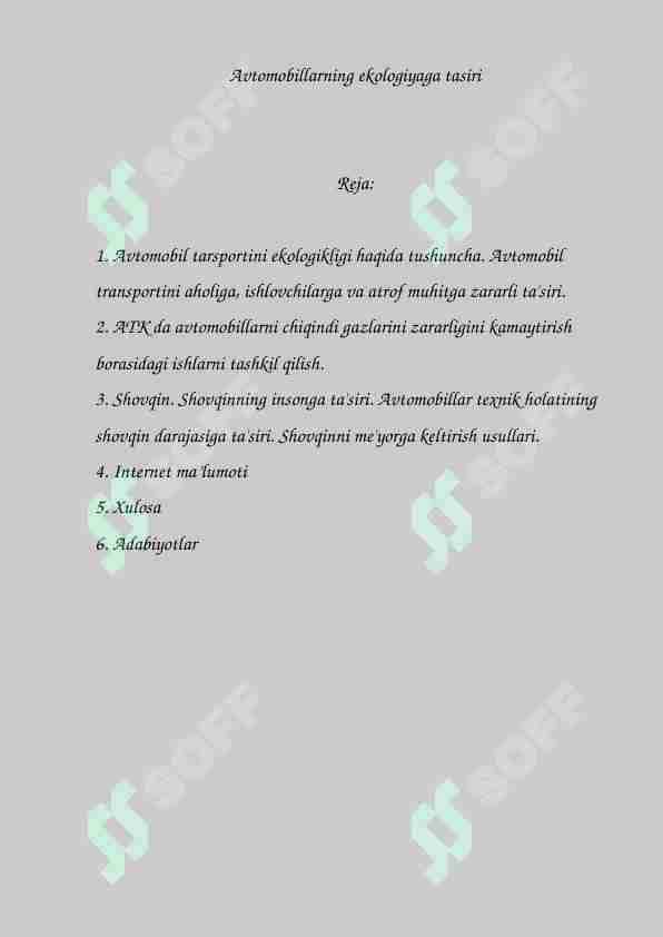 Avtomobillarning ekologiyaga tasiri